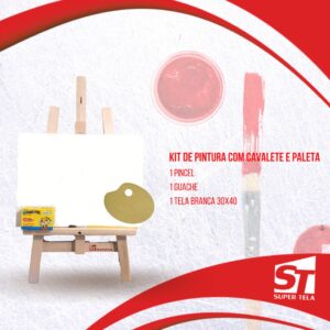 Kit Pintura Infantil no Cavalete c/ 1 Tela, 2pinceis,6guache